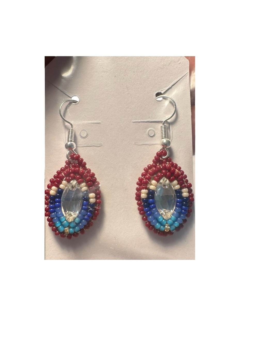 Handmade Red Multicolor Beaded Teardrop Earrings